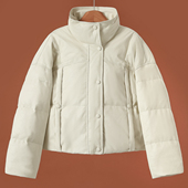 立领重工暗纹羊皮防风短款 真皮鹅绒服 冬装 当季 羽绒服932 韦