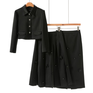 外套立体花朵半身裙套装 100醋酸纤维 短款 春装 组合235 栖