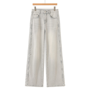 亮片直筒毛边拼接牛仔裤 699西湖阁老 绍 春装 224