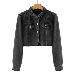 棉质配领袢短款 539 春季 兰 牛仔外套411 再生纤维素