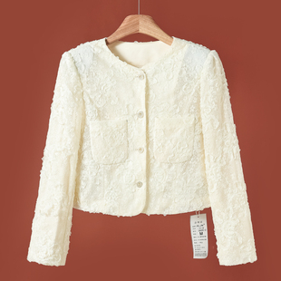 温柔娴熟网纱花纹小香风短外套202 春季 西湖阁老 俪