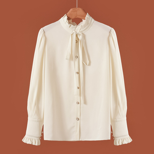 气质木耳边立领单排珍珠扣纯色衬衫 春装 808 奕 669西湖阁老