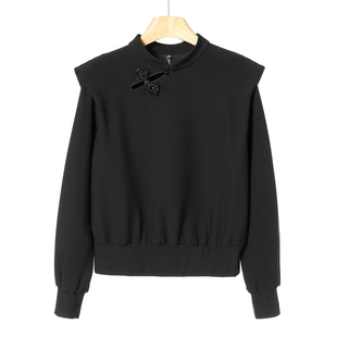 串珠盘扣新中式 459 春季 漠 带垫肩T恤751 50%粘纤