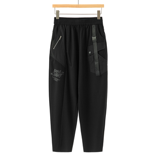 含粘纤松紧腰拼接显瘦九分萝卜裤 459 夏装 漠 286弜 45%锦纶