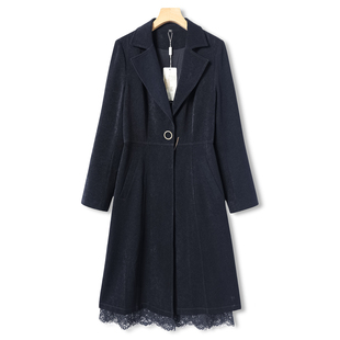 蕾丝内摆西装 春季 领收腰长风衣外套201 华H 西湖阁老