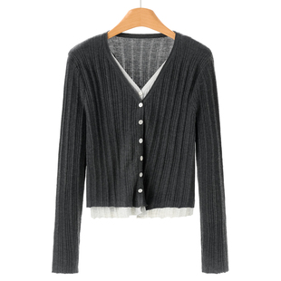 开衫 469西湖阁老 兰 春装 031 假两件拼接含绵羊毛针织衫