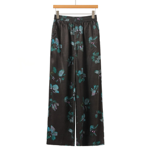 素雅印花松紧高腰冰丝阔腿裤 679 春装 栖 031 100粘纤