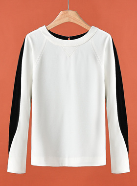 75%醋酸【肆】春季 圆领丝绒雪纺拼接AB面特色插肩袖T恤115