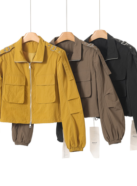 1290 100锦纶【AL】春装*绍 垫肩调节扣带收口袖拉链外套921