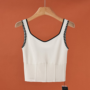 79.2粘纤 修身 莫Y V领套头撞色短款 冰丝针织背心863 夏装 369