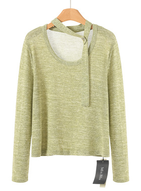 239西湖阁老【兰】春装 爱心扣挂脖低圆领设计感T恤小衫047