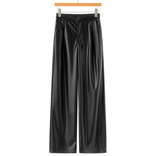 软面PU高腰休闲拖地直筒裤 春装 212 南 569西湖阁老