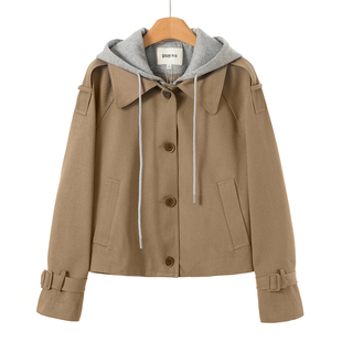 连帽带抽绳拼接假两件短款 899 春装 熠 天丝外套105 49%莱赛尔