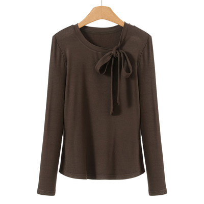 339 91%粘胶纤维【帛】当季冬装 圆领蝴蝶系绳罗纹T恤021