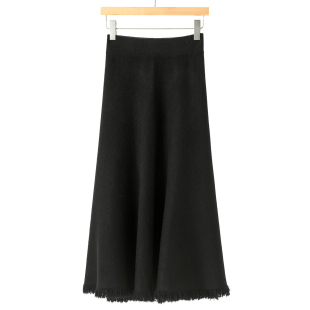 高挑过膝伞裙松紧流苏针织半身裙170 冬装 西湖阁老 卡拉