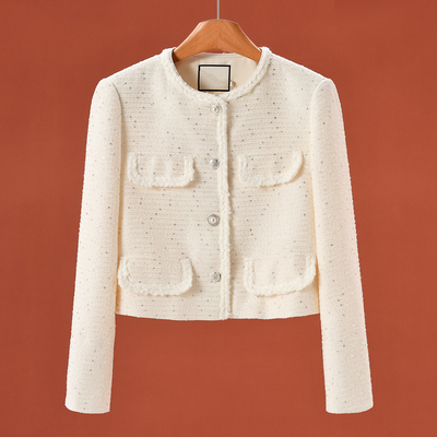 1099西湖阁老【知】春装 圆领单排扣重工轻奢小香风短款外套502