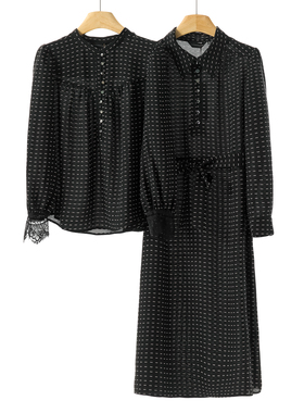 西湖阁老【逸】春装 粉波点套头连衣裙上衣系列套装651