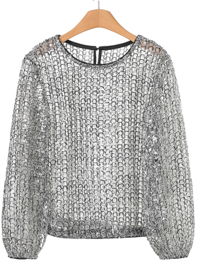 799西湖阁老【莫Y】26春装  重工亮片针织拼接微透网纱长袖T恤263