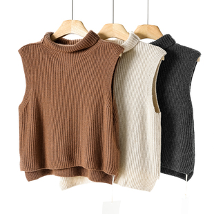 针织衫 西湖阁老 卷高领开叉含羊毛无袖 韩货春季 329