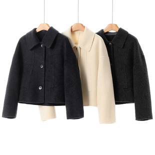 小个子无口袋翻领双面呢长毛大衣115 冬装 100绵羊毛 之