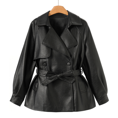 终于补到货了~【韦】拉 春装 西装领小个子中长风衣式真羊皮衣871