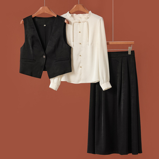 绍 春装 立领盘扣衬衫 马甲 251 染色款 松紧大摆半裙套装 菲