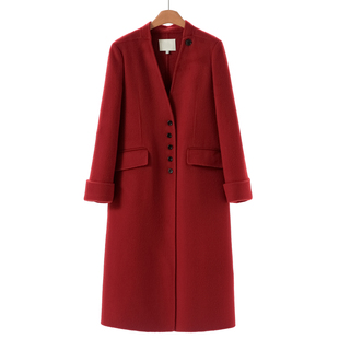 后开叉垫肩深V领长款 1899 冬装 栖 双面呢大衣917 100绵羊毛