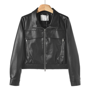 拉链斜插袋松紧摆显高挑PU外套715 春季 659西湖阁老 卡拉