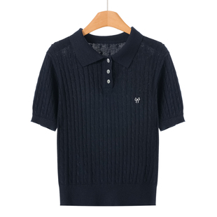 含绵羊毛蝴蝶结刺绣麻花翻领针织衫 春装 040 兰 339西湖阁老