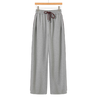 松紧腰带抽绳蕾丝花边直筒全棉毛圈休闲裤 春装 熠 569西湖阁老