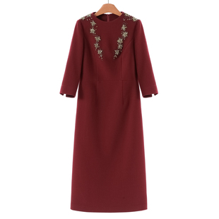 圆领立体水钻花开叉礼服连衣裙613 春冬 100绵羊毛 梦