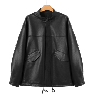 廓形质感机车风夹克休闲皮衣外套857 拉春装 羊皮革 韦