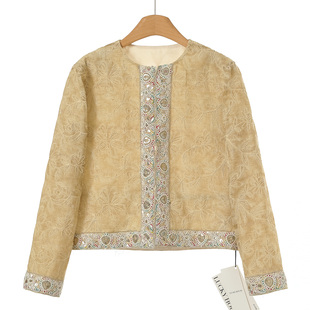 绍 春装 亮片刺绣压线纹含亚麻短外套135 幸 1188西湖阁老