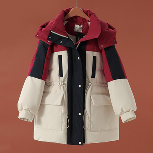 拆卸连帽立领撞色收腰羽绒服605 冬装 2169西湖阁老 兰