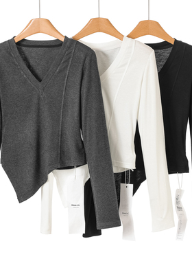 490西湖阁老【AL】春装*绍 辣妹显瘦下摆不规则T恤小衫989