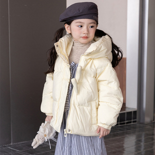 儿童羽绒服2024冬装女童新款儿童90白鸭绒短款羊角扣加厚保暖外套