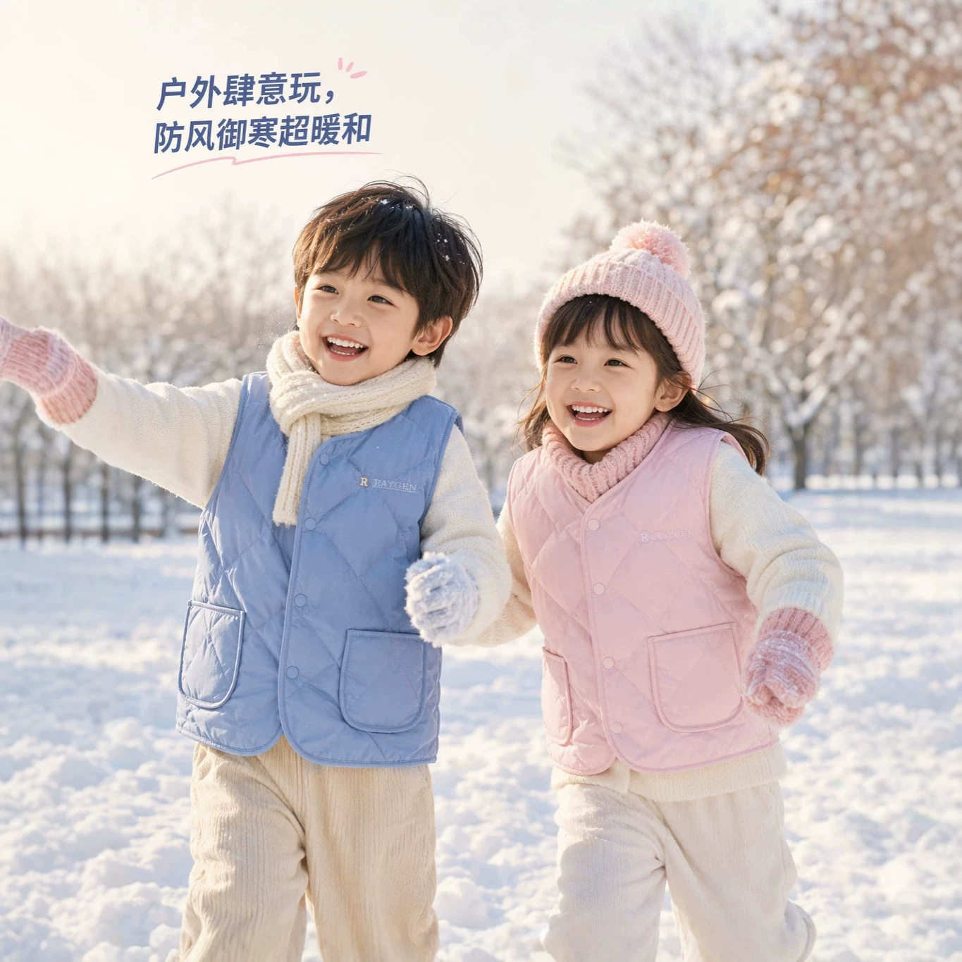 儿童加绒棉马甲冬季男女童保暖加