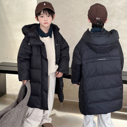 2024新款儿童冬季中长款羽绒服男童女童加厚过膝白鸭绒外套中大童
