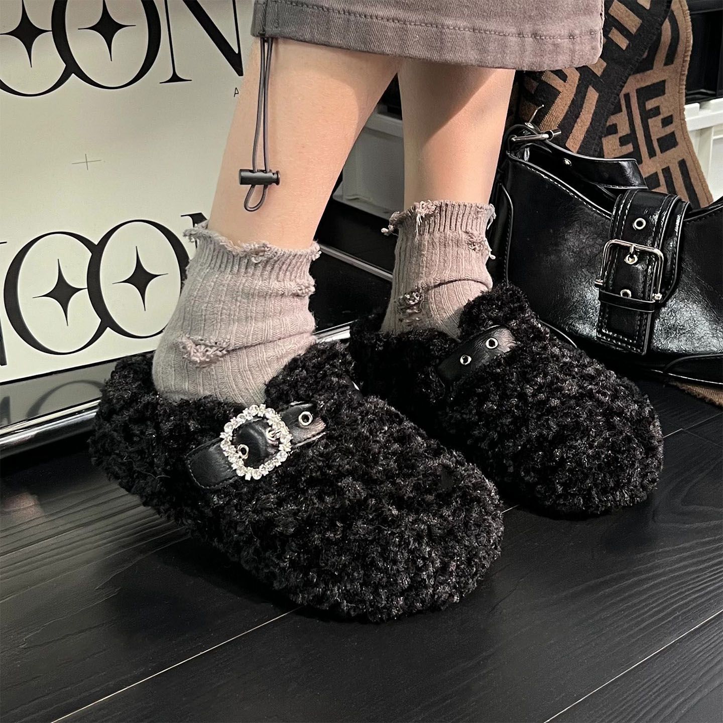 无注册商标冬款新款时尚潮包头拖