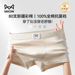 内裤 头男款 男生纯棉100%全棉抑菌四角裤 平角短裤 2025新款 猫人男士