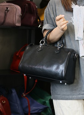独行野兽头层植鞣牛皮真皮波士顿包手提包新款斜挎包时尚潮流