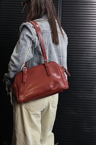 真皮悠悠保龄球头层牛皮植鞣皮手提包单肩包斜挎包枕头包时尚潮流