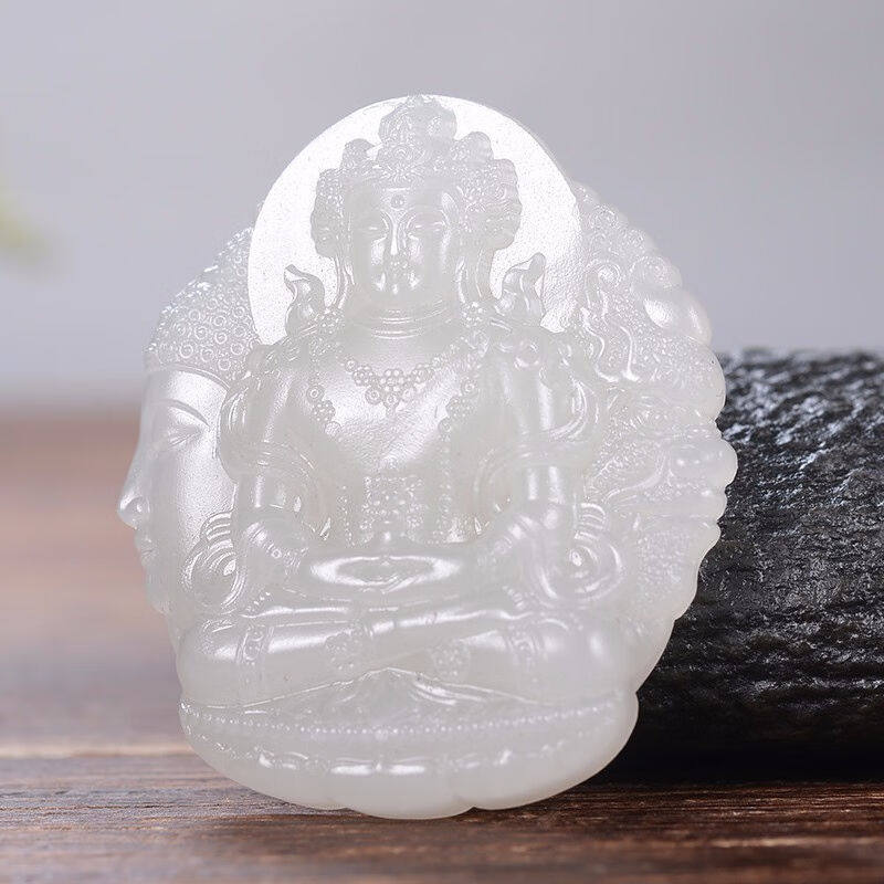 西域新疆玉雕大师和田玉观音菩萨玉牌子挂件佛魔一念之间平安无事