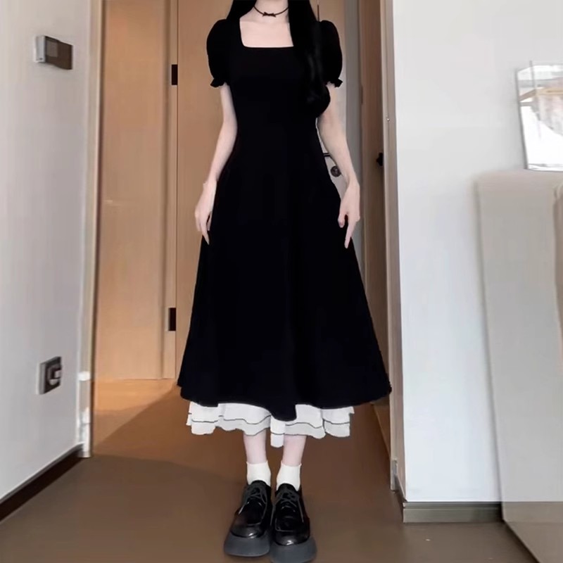2025新款女装夏季黑色连衣裙子小个子小众设计气质高级感收腰短裙
