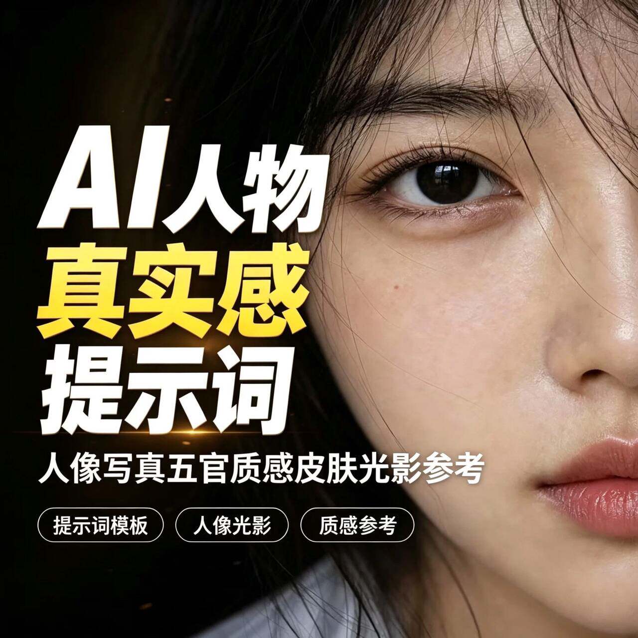 AI+人物真实感提示词人像写真皮肤光影五官质感