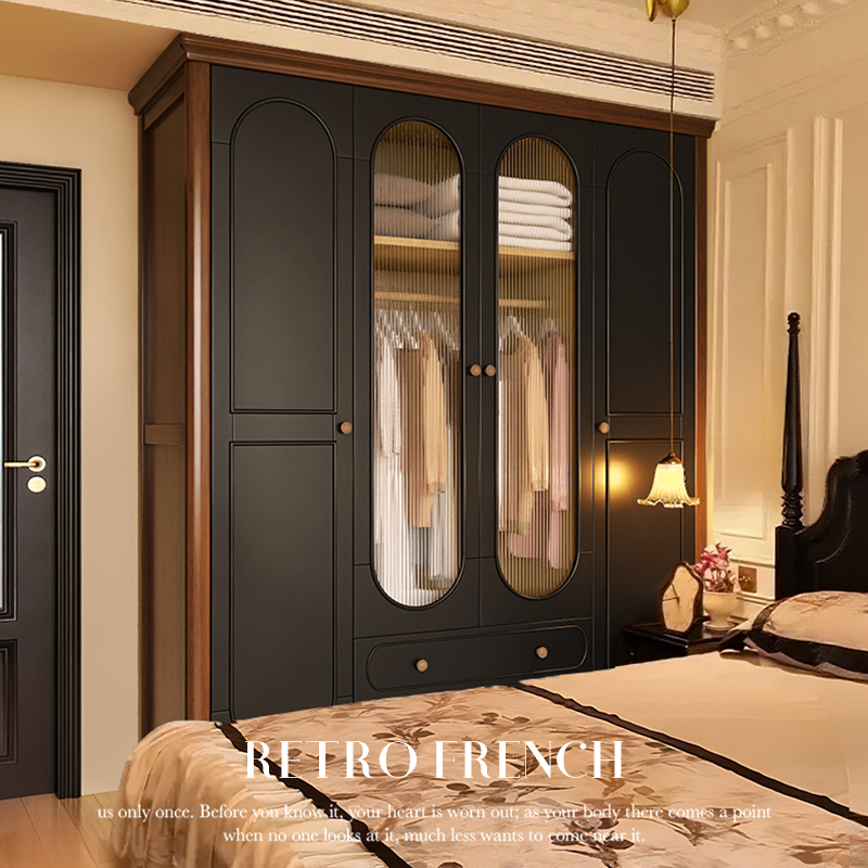 法式复古实木衣柜对开门衣橱