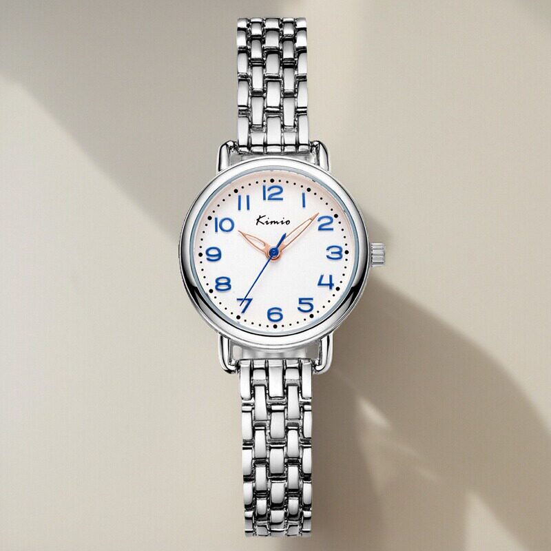 kimio手表女款女士送长辈送妈妈的生日礼物数字盘女表钢带防水表