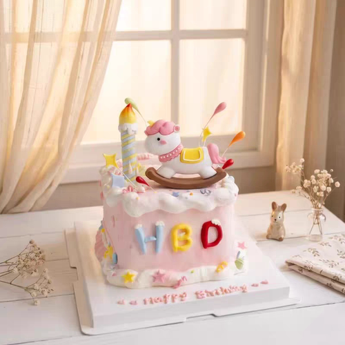 网红可爱卡通摇摇木马宝宝烘焙蛋糕摆件30天满月生日星星礼花装饰