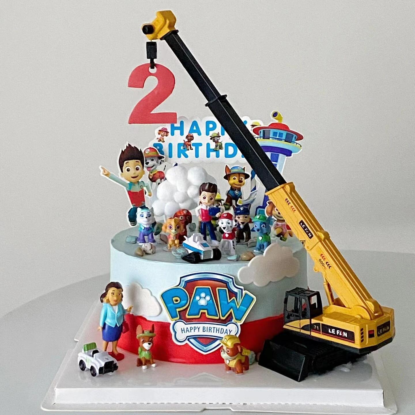 正版超级狗狗队蛋糕装饰摆件毛毛消防车拼装积木儿童生日甜品装扮