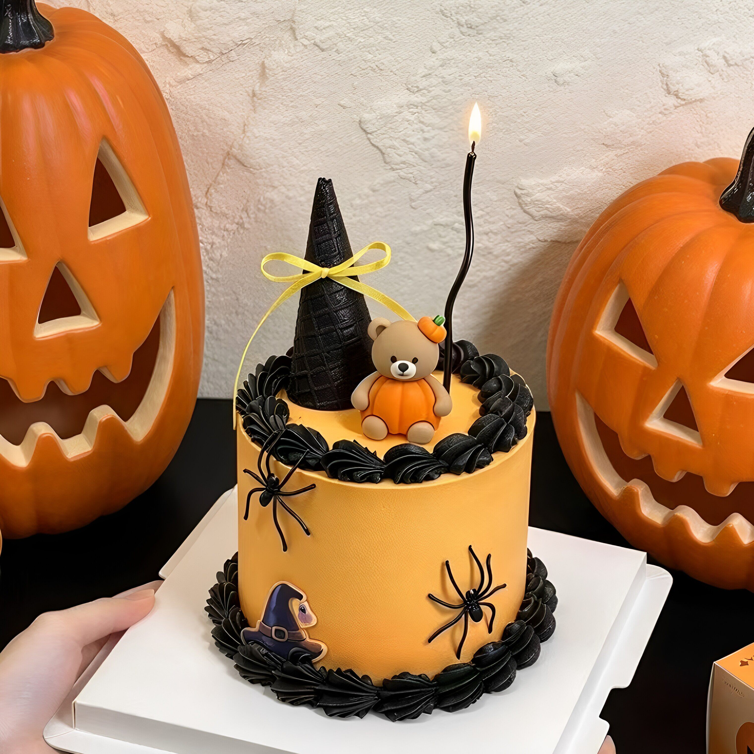 网红万圣节蛋筒蛋糕装饰可爱蜘蛛南瓜小熊摆件仿真蜘蛛节日装扮